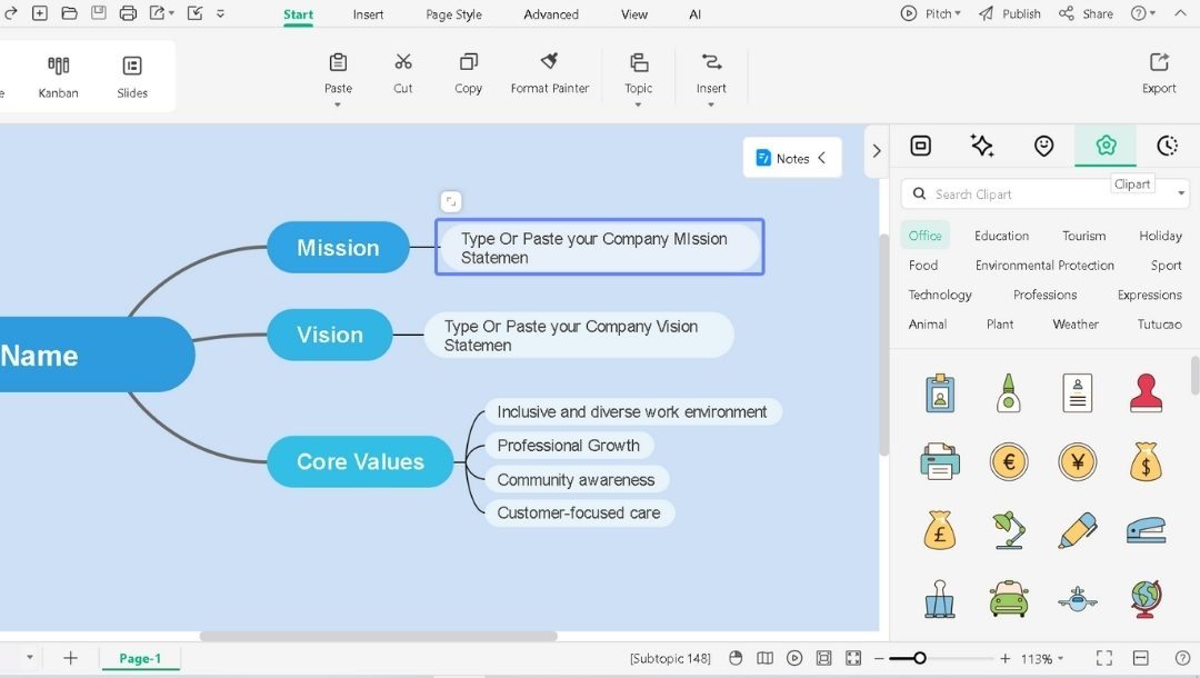 insert clip art or icons to enhance mission vision map readability