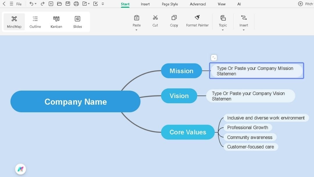 type mission and vision statements in respective branches