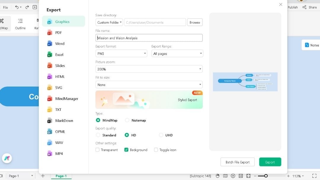 export mission vision analysis