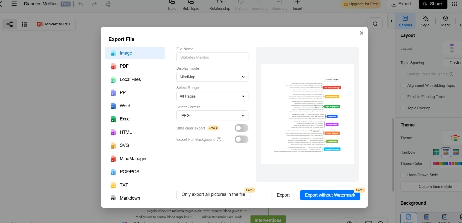 Export and download nursing mind maps
