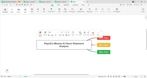 EdrawMind interface showing how to add a main topic