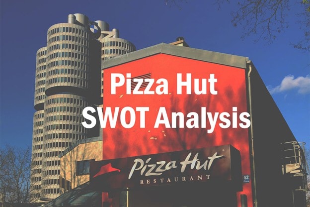 pizza hut swot title card-image of pizza hut logo on a swot background