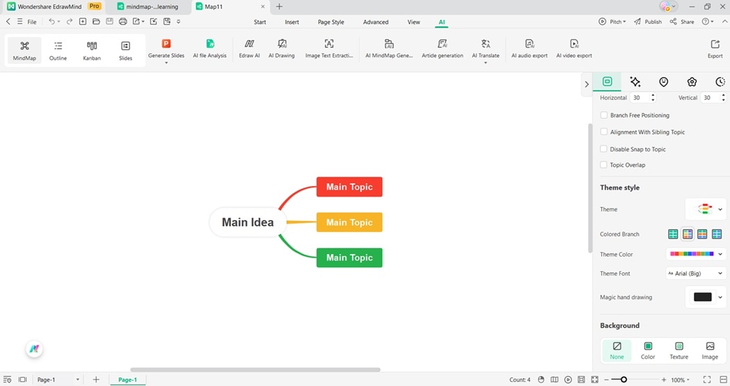 main editing canvas-for content planning
