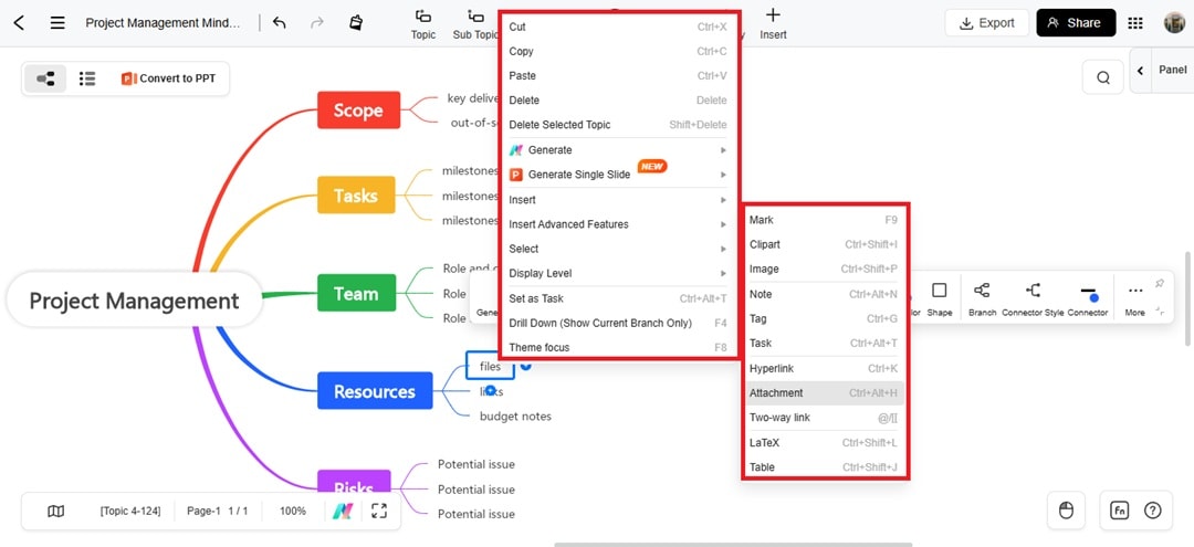add attachment to mind map