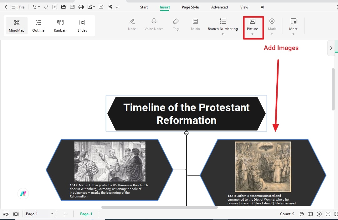 add images from the toolbar given above