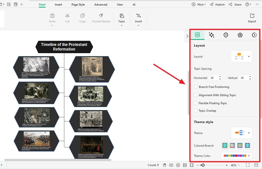 change the themes and layouts