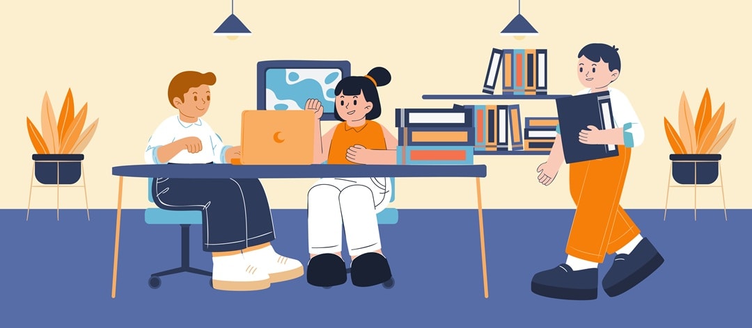 man and woman working illustration