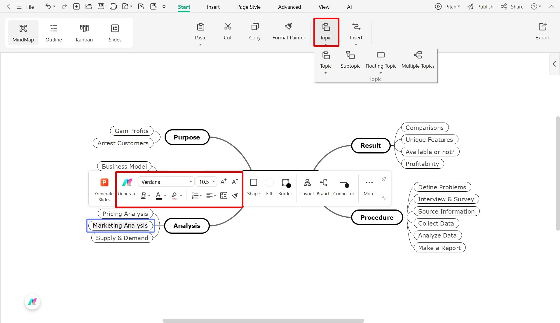 user adds research subtopics to the mind map in EdrawMind