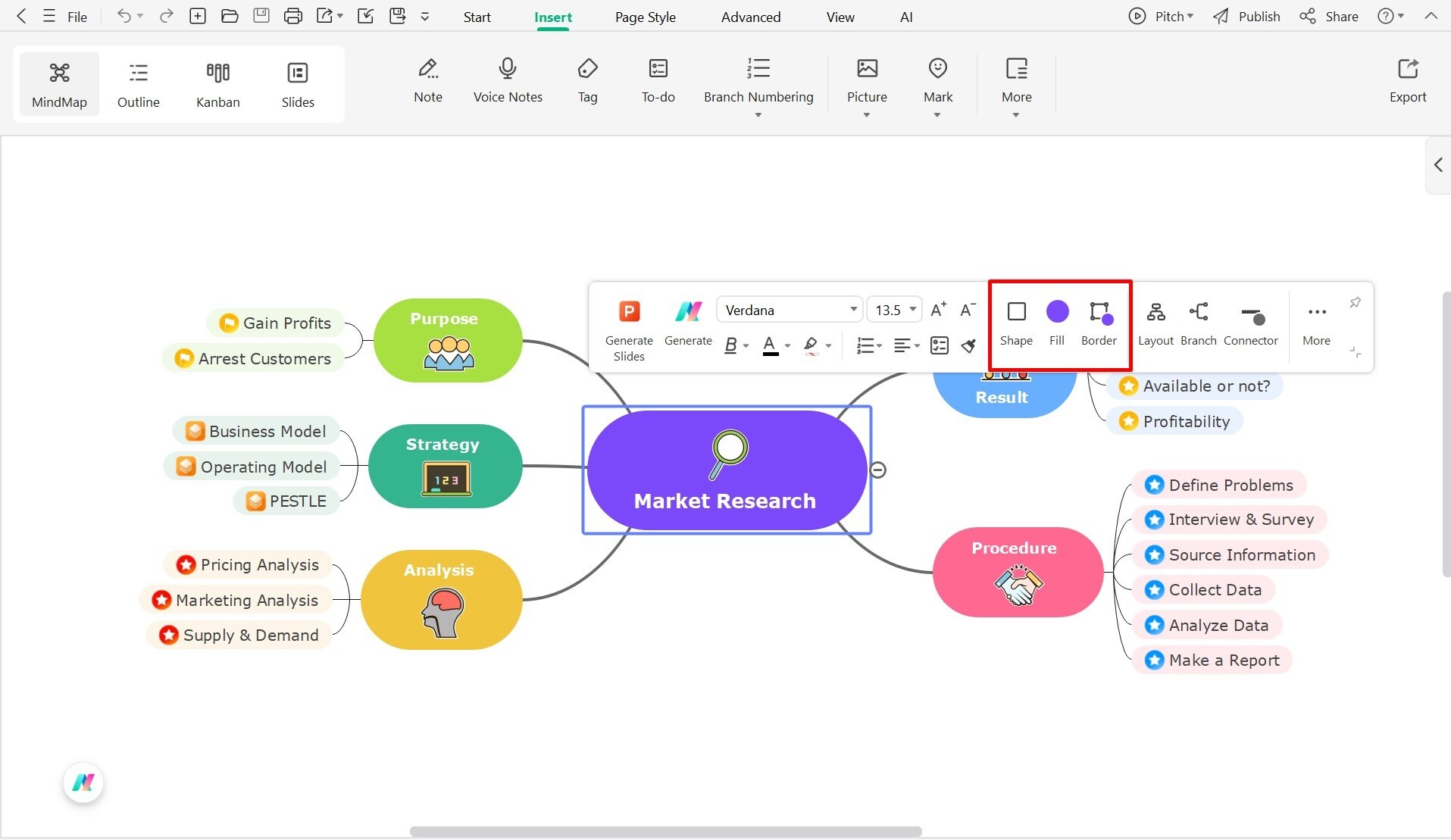 user color codes the categories in the mind map in EdrawMind