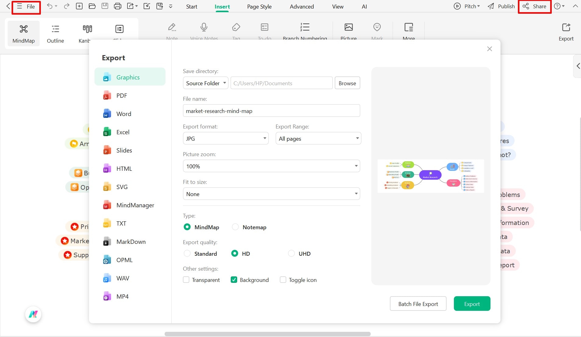 user downloads and shares the mind map from EdrawMind
