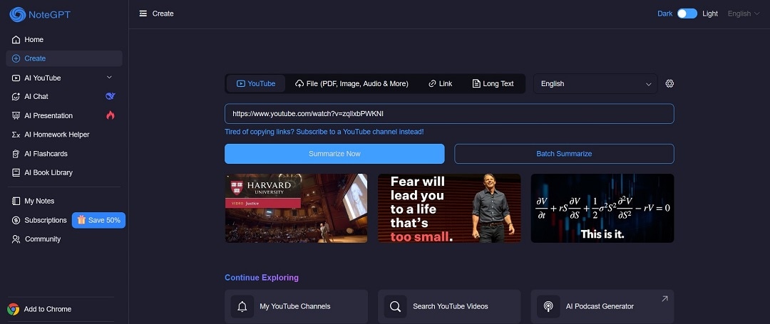 notegpt create interface