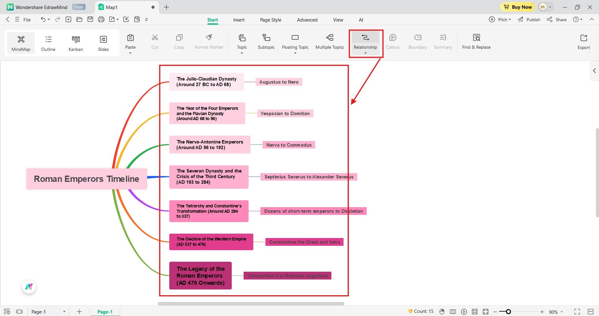selecting the relationship button for events