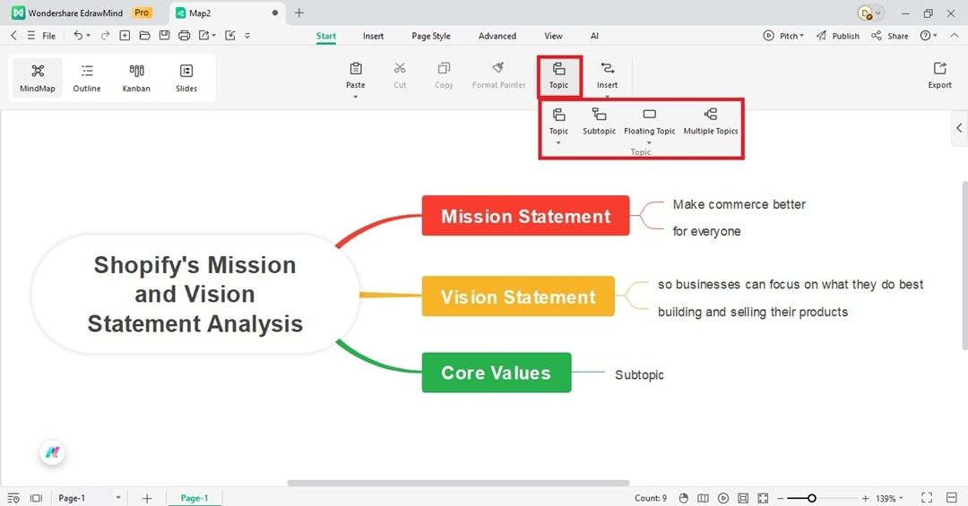 add sub topics to mind map