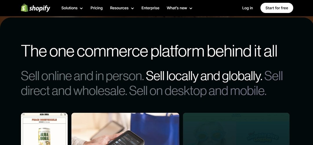 shopify website interface