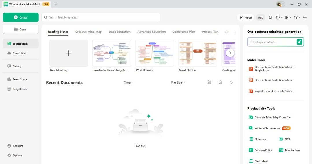 edrawmind for desktop interface-workbench