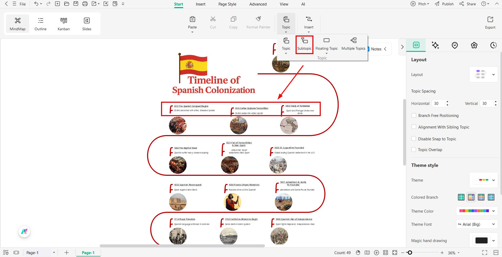 EdrawMind - adding subtopics