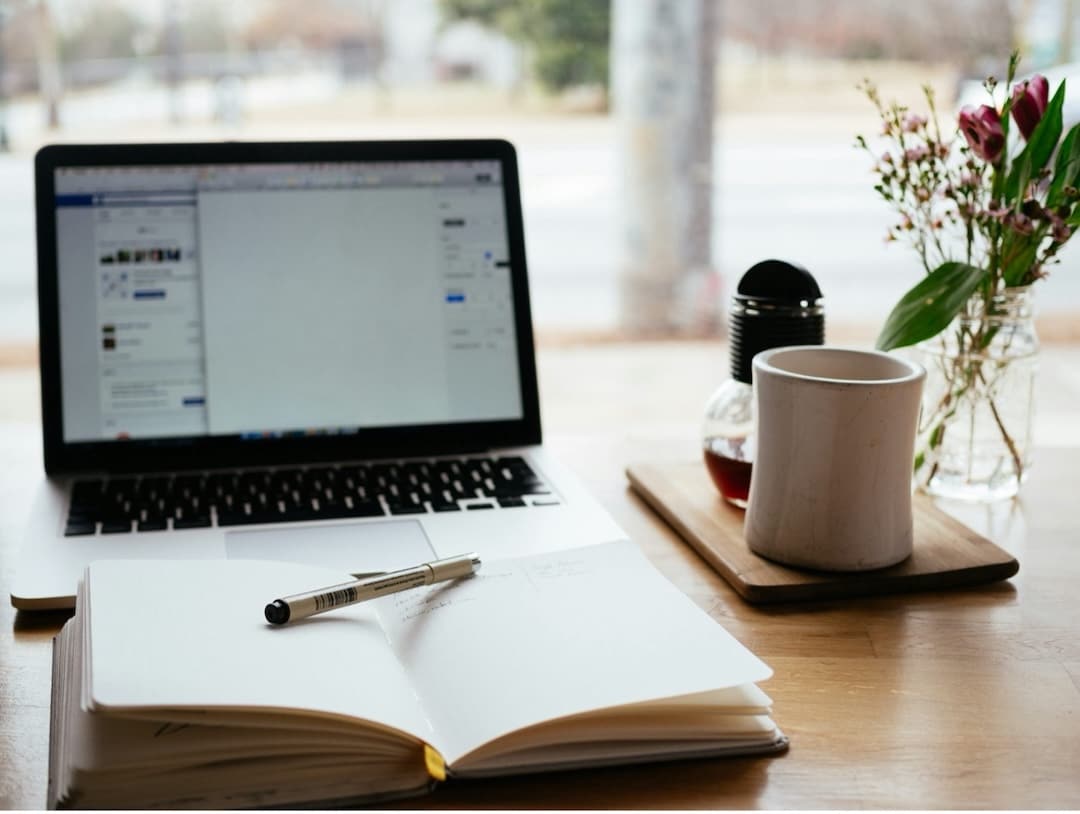 book and laptop-on table