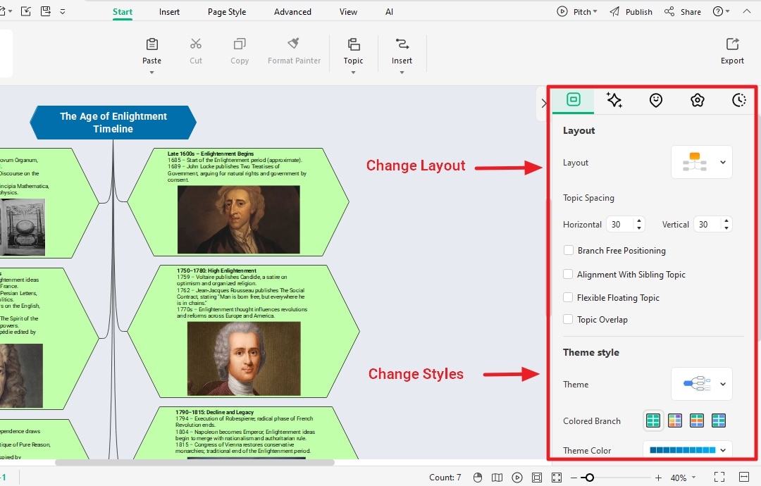 change themes and styles