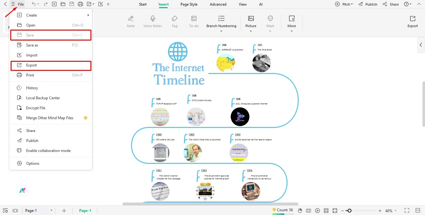 export creation of the internet timeline