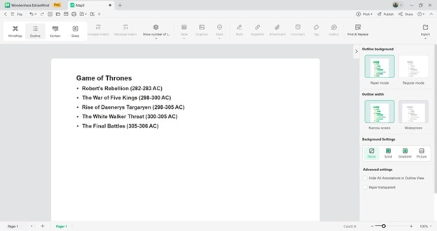 edrawmind outline mode-for content planning