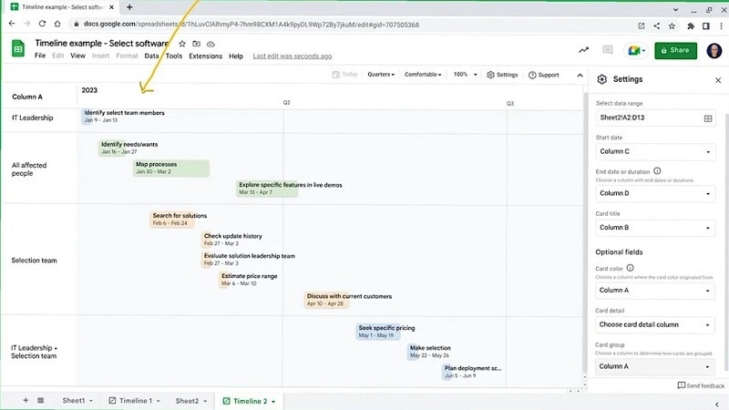 timeline view in google sheets