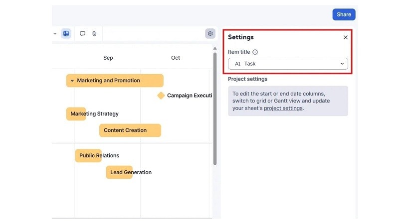 smartsheet item title