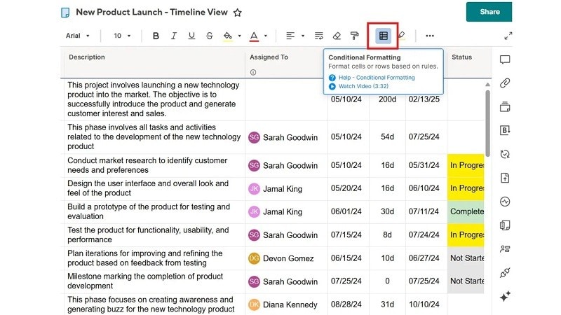 smartsheet conditional formatting