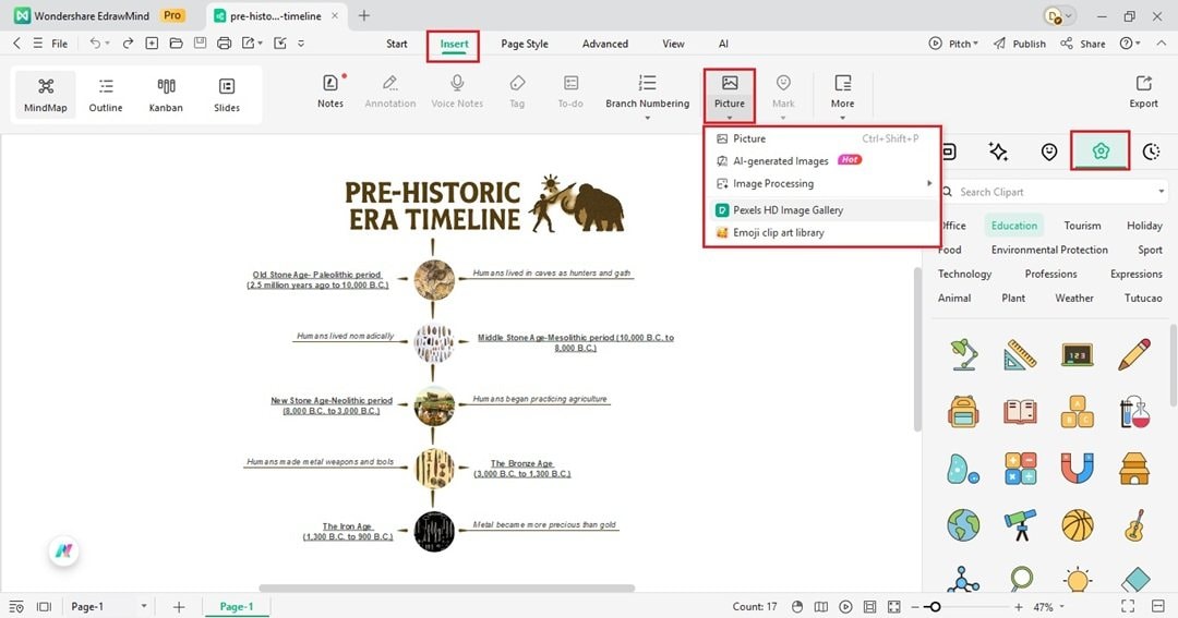 insert images in timeline