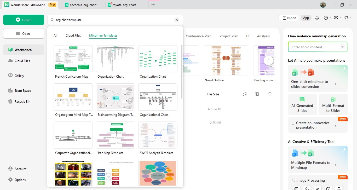 choosing suitable template for toyota organizational chart