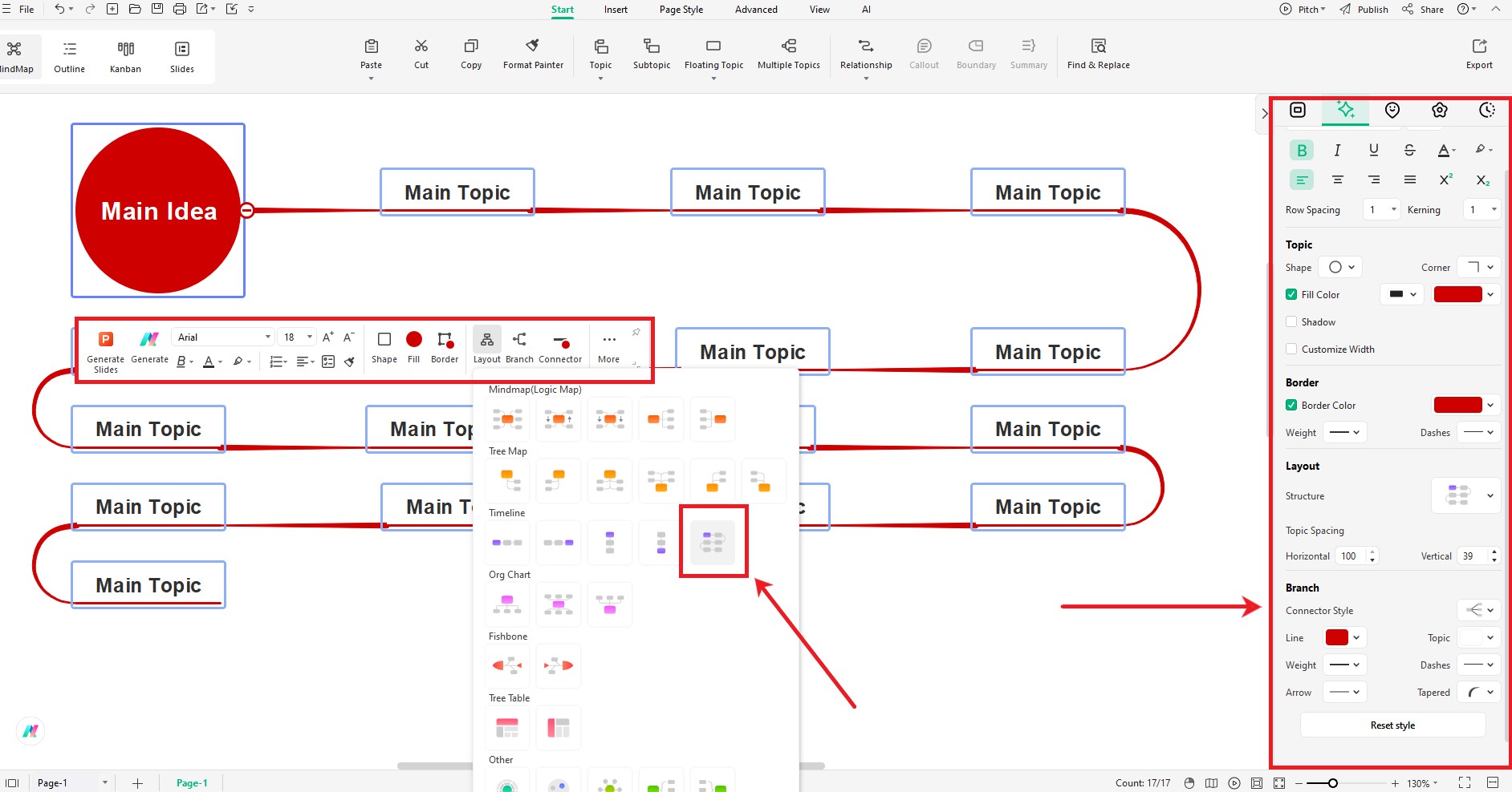customize topics and branches