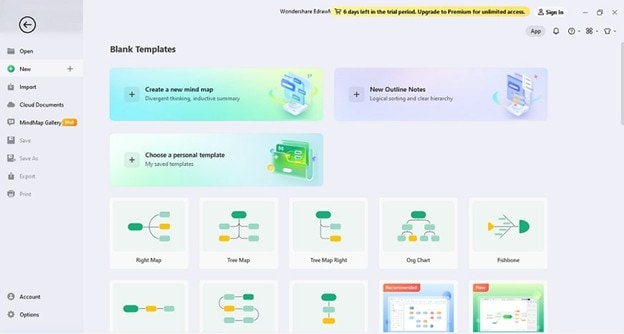 edrawmind home interface - software screenshot