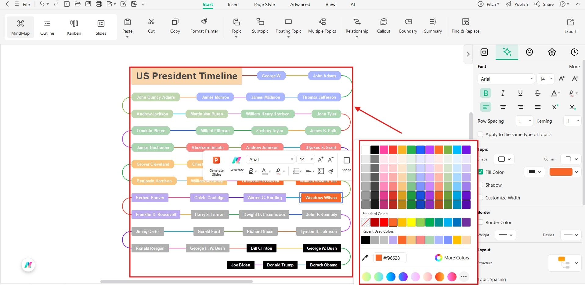 Customising Each President-colour coding each president