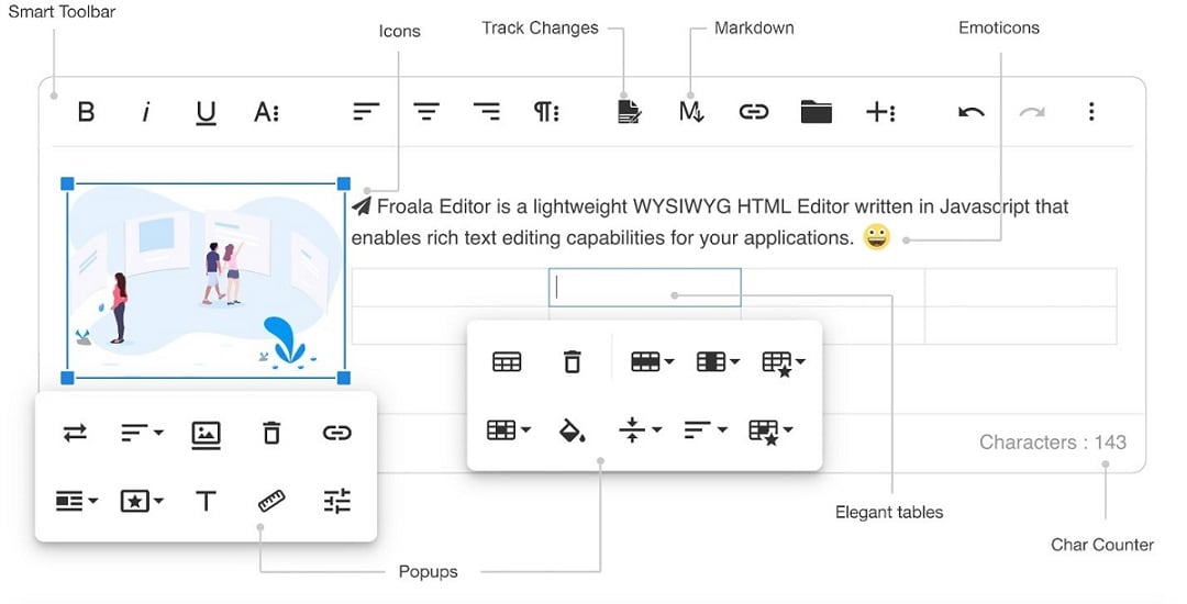 froala interface-fast loading editor