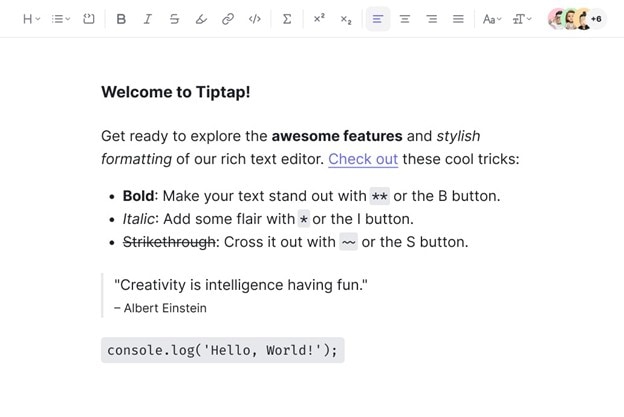 tiptap interface-headless editor