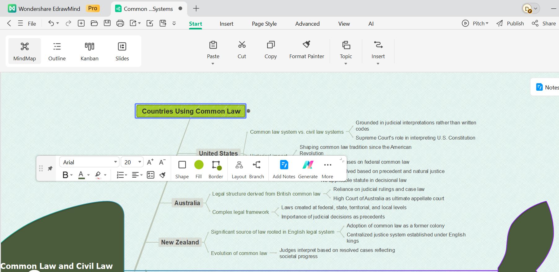 EdrawMind의 Mindmap 기능