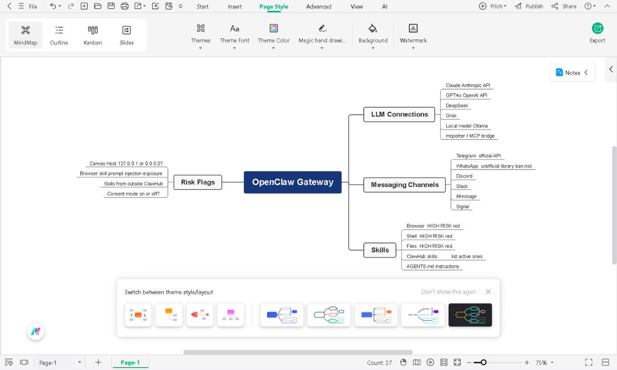 EdrawMind 페이지 스타일 탭