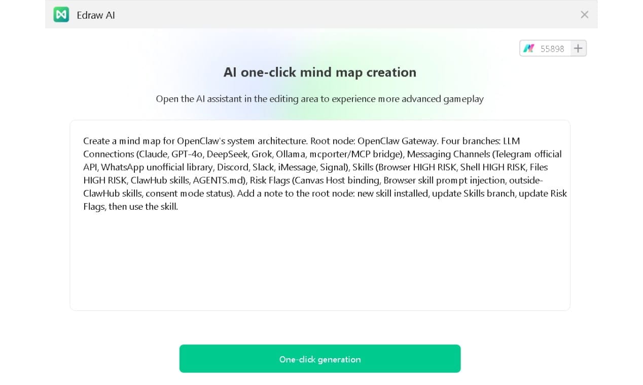 EdrawMind 마인드맵 생성 프롬프트 입력