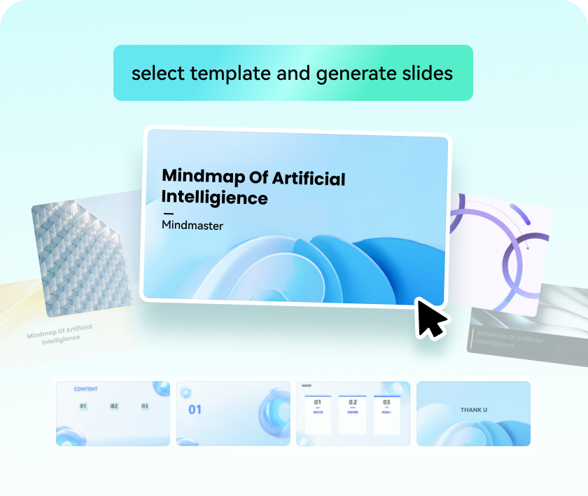 Instantly turn your mind map into a professional presentation with various slide styles.