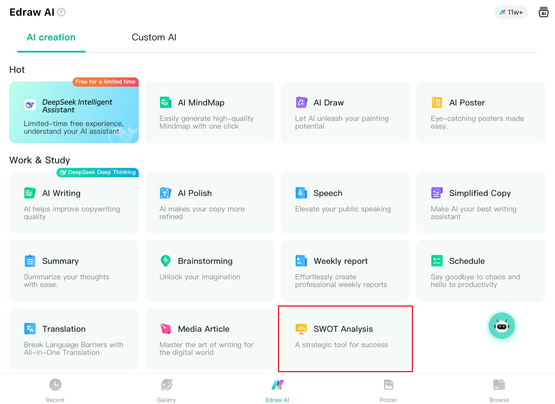 edrawmind ai swot analysis feature