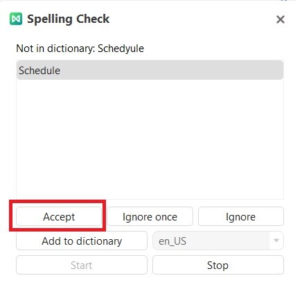 accepting the suggested spelling correction