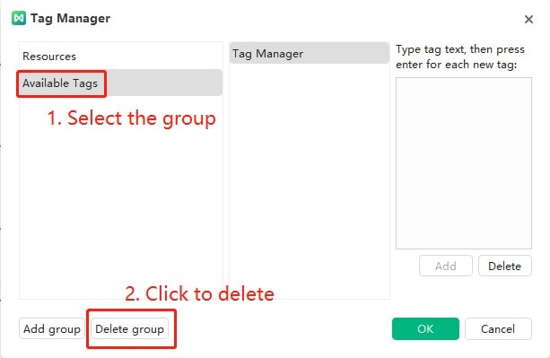click delete group