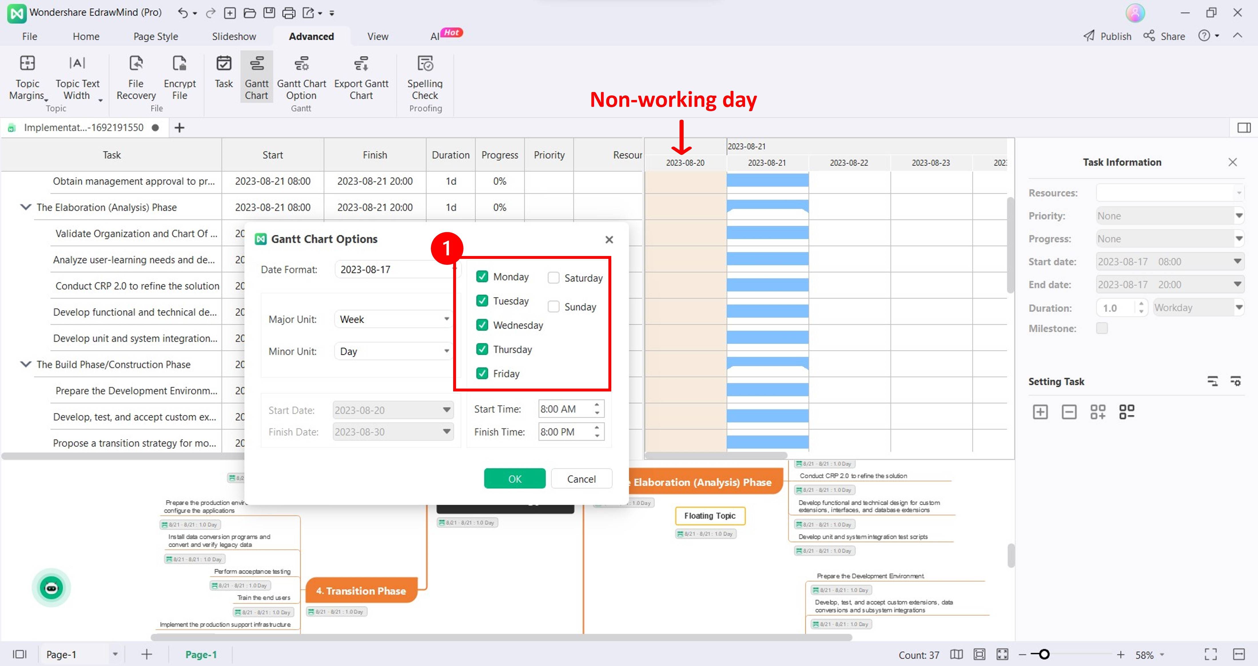 edrawmind set working and non-working days