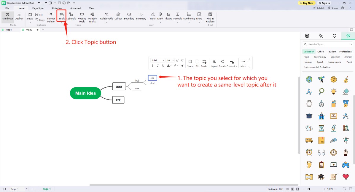 steps of using topic button