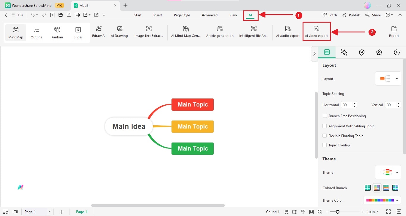 edrawmind ai features and canvas interface