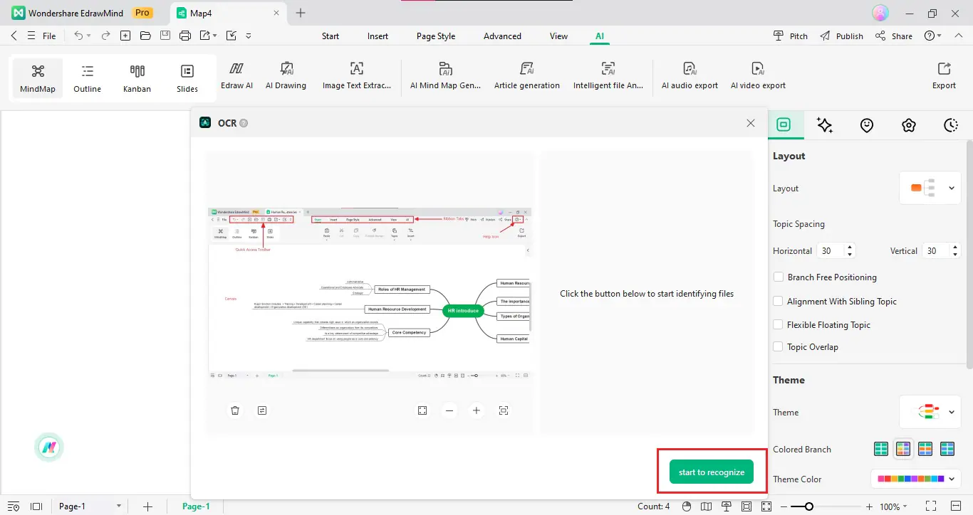 start to recognize text with edrawmind ocr