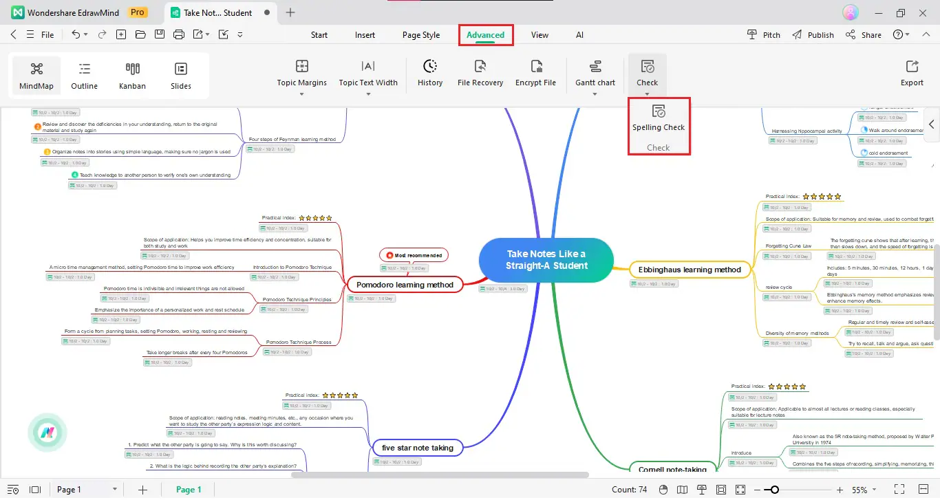 spelling check feature of edrawmind