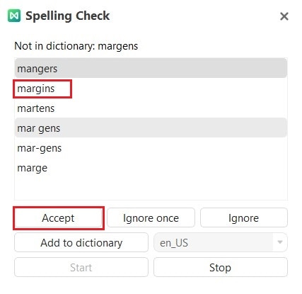 accepting the suggested spelling correction