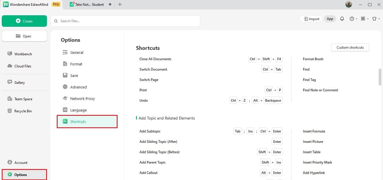 edrawmind shortcuts