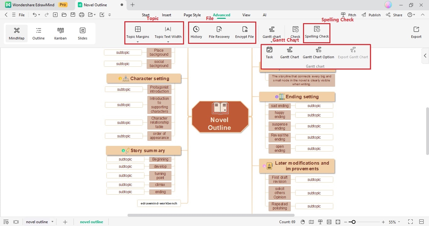 edrawmind advanced tab interface