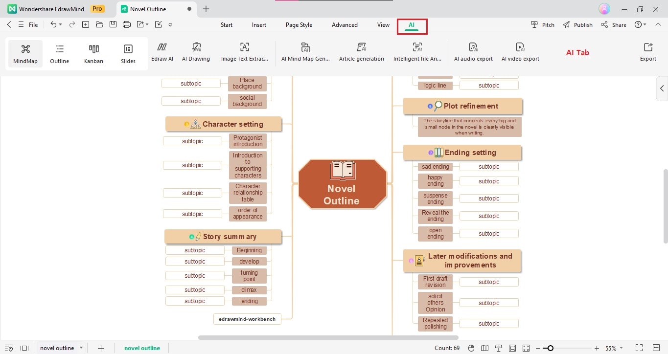 edrawmind ai tab and tools